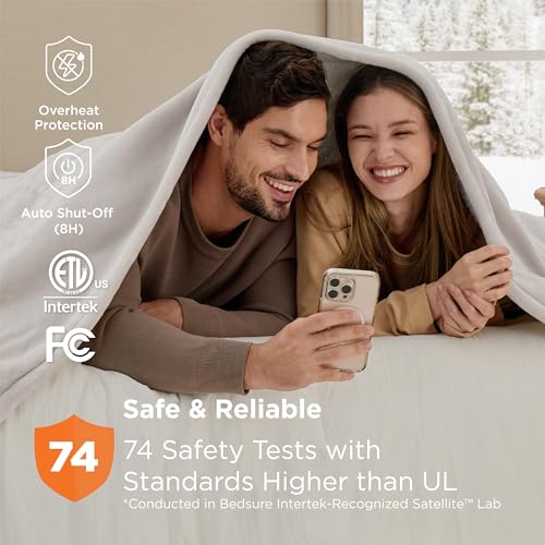 Image of Bedsure Electric Blanket Queen Size - Dual Control Heated Blanket Queen, Fast Heating with 10 Time Settings & 10 Heat Settings, Warm Gift for Grandma (84x90 inches, Cream)