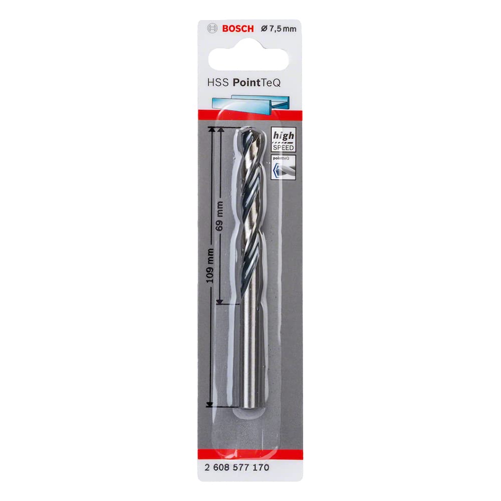 Bosch Red Professional Pointteq Hss Twist Drill Bit (For Metal, 7.5 X 69 X 109 Mm, Accessories For Drill Driver)