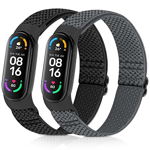 enkic Elastisch Armband Kompatibel mit Xiaomi Mi Band 7/Mi Band 6/Mi Band 5/Mi Band 4/Mi Band 3/Amazfit Band 5 Armband Verstellbares Ersatzarmbänder Nylon Loop Sport Uhrenarmband für Damen Herren