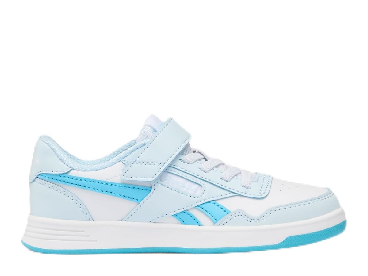 Reebok Girl's Court Advance Elastic LACE & TOP Strap Sneaker, White/GLASSBLUE/DIGITALBLUE, 31.5