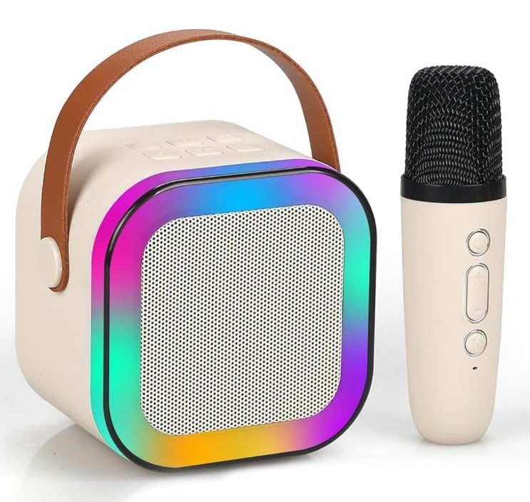 Image of Mini Karaoke Machine for Kids, Portable Bluetooth Speaker with Wireless Microphone, LED Lights, Voice Changer, Girls Gift Ages 3-12