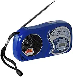 Rádio Portátil AM/FM/TV, 14 x 7,5 x 3,5 cm, Disponível em Azul, Vermelho e Verde