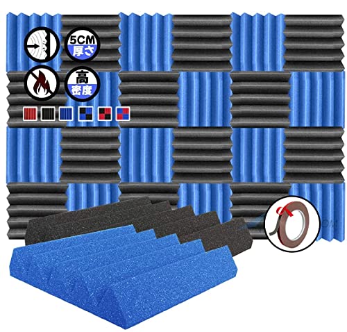 Arrowzoom スーパーダッシュ 新しい 24 ピース 防音 遮音 密度26㎏/m3 作品 吸音材 楽器 緩衝材 防音材 音響泡断熱治療 消音 超強力 騒音 スタジオ 吸音材質 室内装飾 防音対策 250 x 250 x 50 mm 縮状態出荷 スタジオレコーディング wedge タイルパネルウェッジサ SD1134 黒と青
