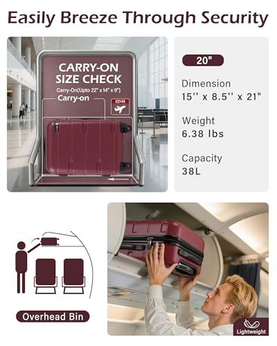 Image of COOLIFE Luggage Expandable(only 28 inch) Suitcase PC+ABS Spinner Built-in TSA Lock 20in 24in 28in Carry on (Radiant Pink, S(20in Carry on))