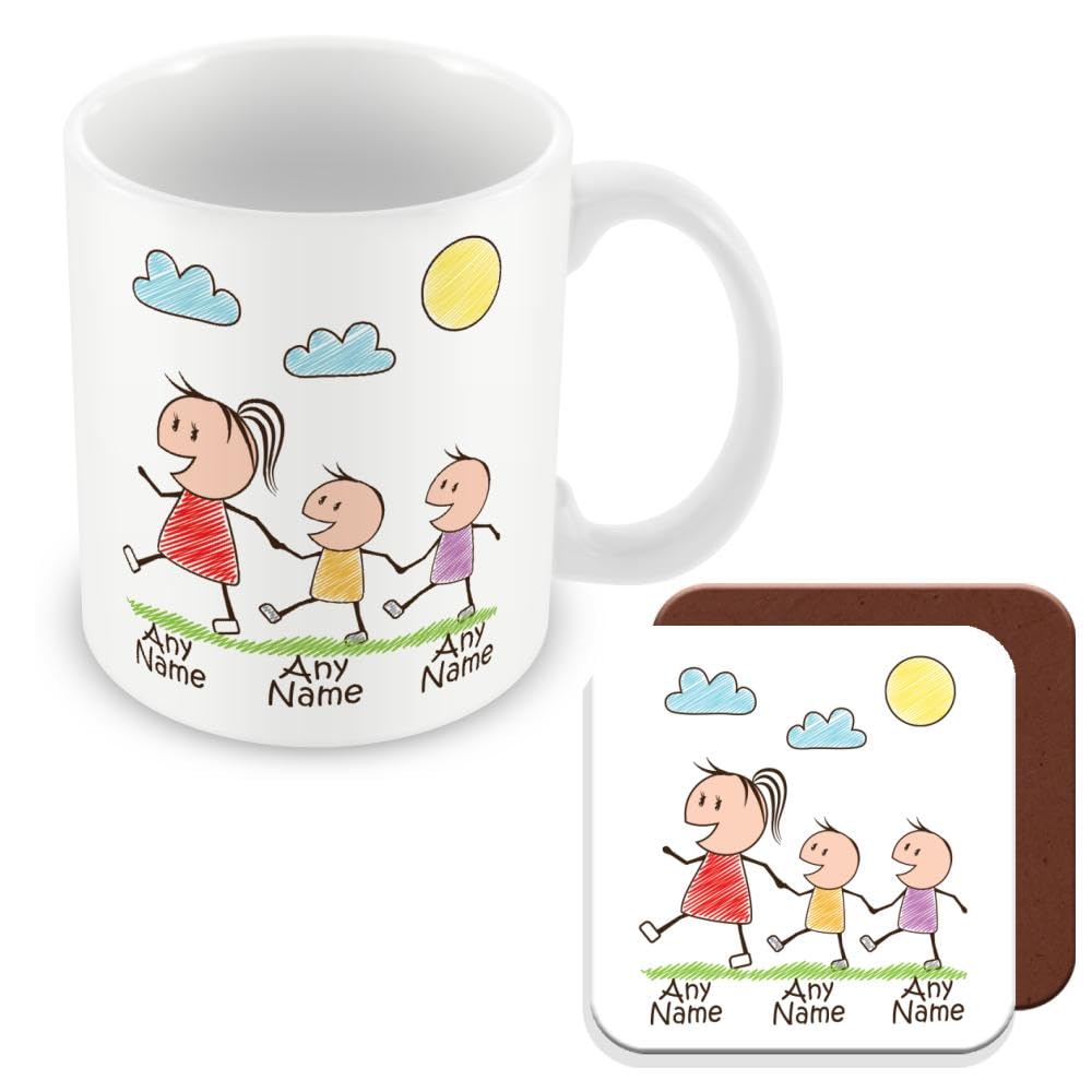 MUGGZ Personalised - Mummy Mug & Coaster with 2 Kids - Personalise with Names - Gift for Mums - Giftset - Made in The UK — image 1