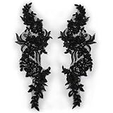 Trimscraft Sequin Beaded Appliques Pair Alencon Lace Flowers Pattern Rayon Embroidered on Mesh Backi
