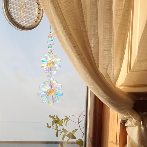 Pedobo PCFS-310 Crystal Flower Suncatcher Hanging Ornament, Rainbow Maker Window Sun Catcher Indoor Outdoor Patio Garden Decor thumb #2