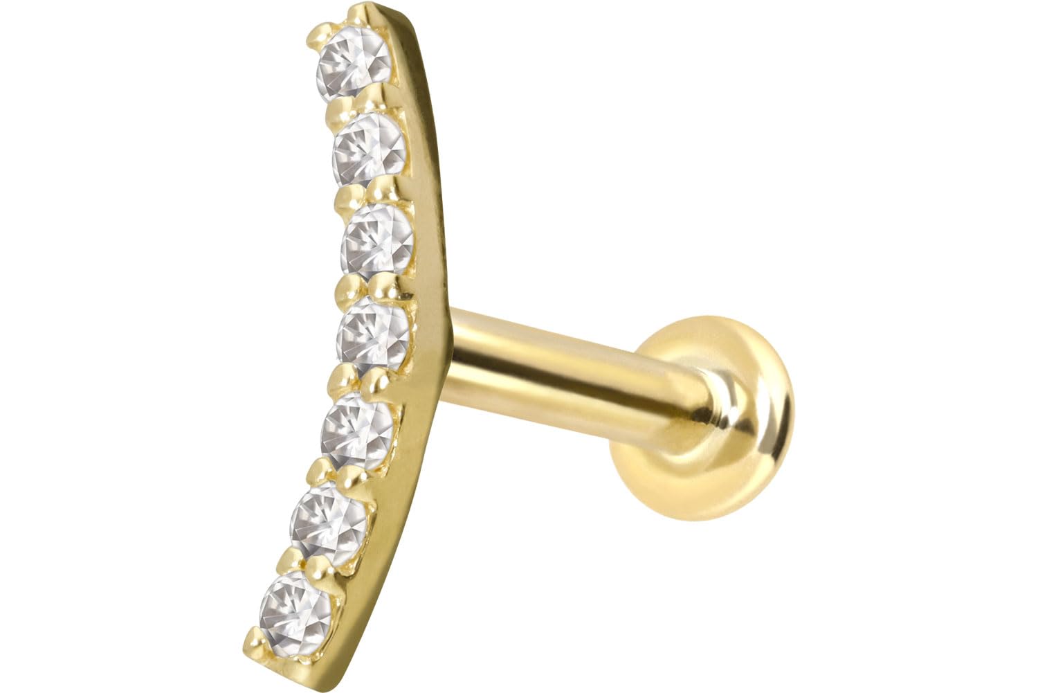 PIERCINGLINE 14 Karat Gold Labret Ohr-Piercing mit Push Fit MOISSANIT-BOGEN 0,042 kt Farb & Größenauswahl