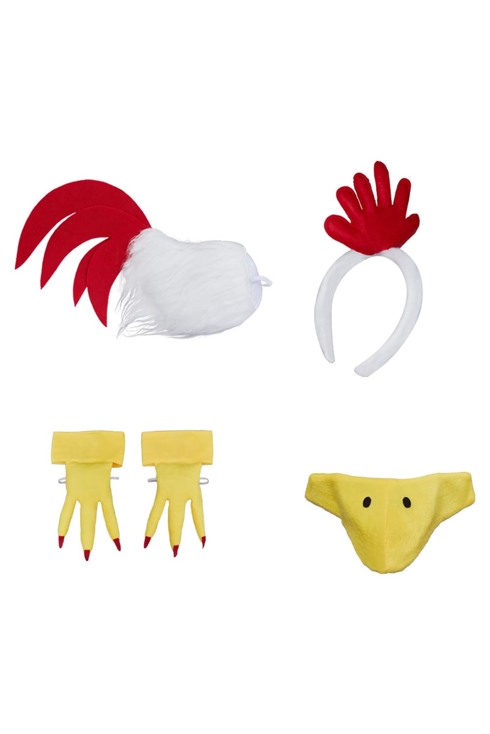 Disfraz de pollo para adultos, disfraz de gallo blanco, cola esponjosa, diadema para el pelo, pata y máscara, accesorio para disfraz de animales de Halloween