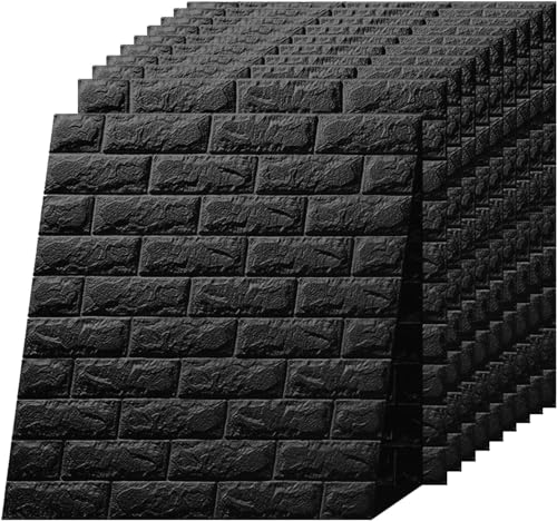 Carta Da Parati 3d, Pannelli Decorativi Per Pareti, 10 Pezzi 70x77cm, Carta Da Parati Adesiva Muro, Pannelli Adesivi Per Pareti, Pannello Decorativo Parete, Rivestimento Parete (Nero, Mattoni)