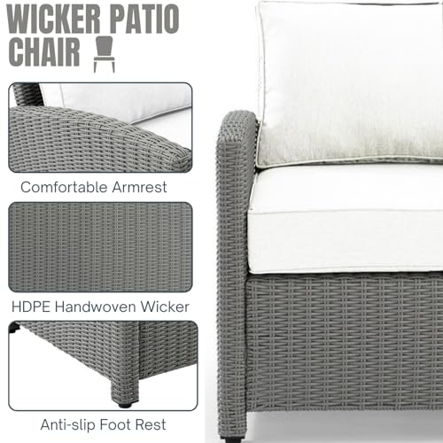 Image of DEVOKO 4PCS Patio Wicker Furniture Set Center Table Silver Rattan Chairs and White Cushions Outdoor Furniture for Backyard, Garden, Balcony
