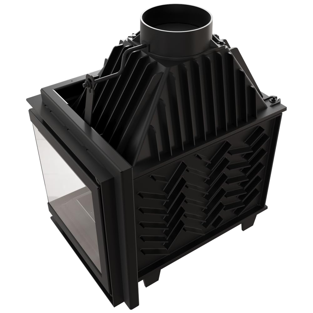 KRATKI Inserto per camino in ghisa a legna SIMPLE 15 kW Ø200 sinistro A 2 | Ghisa nero, efficienza 80,2%, classe A. Ecodesign.; combustione efficiente; basse emissioni; calore uniforme; 15kW Ø200mm