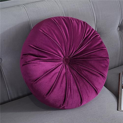 KUANGGE Cojín Redondo de Terciopelo Suave para sofá, cojín de meditación Plisado, cojín Decorativo para Sala de Estar, sofá, Cama, Silla de Coche, 35 cm (Rosa)