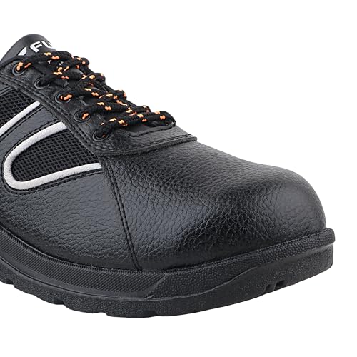Image of FUEL Shank ISI Marked Industrial Safety Shoes for Men with Synthetic Leather Upper & PVC Single Density Sole Steel Toe 100J Energy Absorption Shoes for Mens (Size-7,Black)