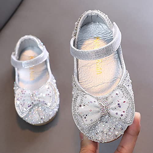 Girls White Dress Shoes Fashion Spring and Summer Girls Sandals Party Dress Dance Show Princess Shoes Pearl Rhinestone (Silver-2, 2.5 Big Kids)4
