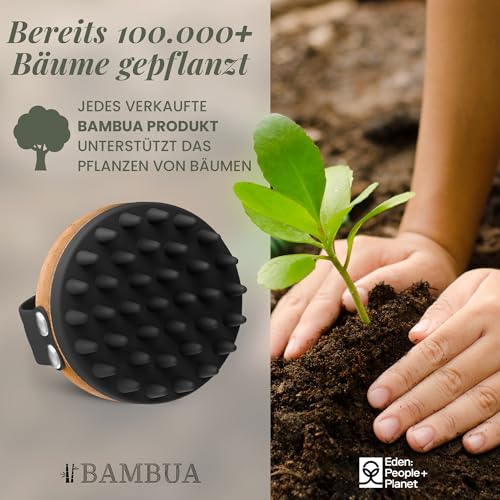 BAMBUA Kopfhaut Massagebürste - (3 AUFSÄTZE) vielseitige Kopfmassage Bürste mit Anti-Schuppen Effekt - Premium Haar Massagebürste Haare - Utensilienset inkl. E-Book „Gesunde Kopfhaut“ (Schwarz)