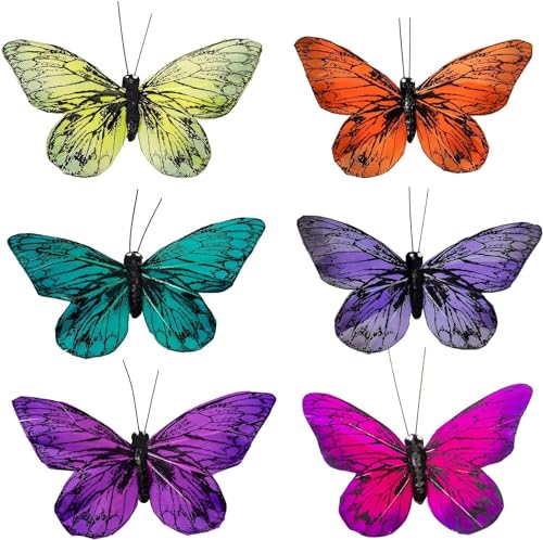 YCHTEWY - Lot de 12 faux papillons en plumes pour décoration artisanale avec fil métallique pour...
