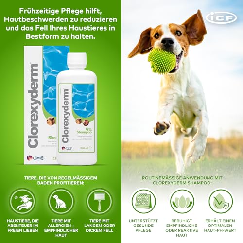 Clorexyderm 4% Shampoo für Hunde, Katzen & Pferde | Tiefenreinigung & Fellpflege | Unterstützt Hautfeuchtigkeit & Frische | Sanfte & Effektive Formel | 200ml