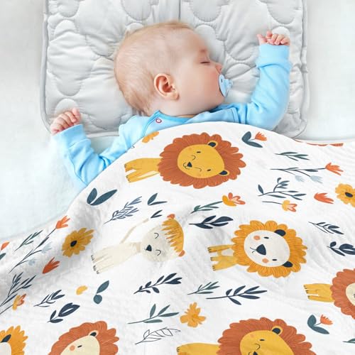 Image of Baby Swaddle Blanket for Baby Boy and Girl Soft Security Bed and Play Blanket for Nursery /Strolleoddler Bed /Car seat 30X40in Cartoon Sweet Lion White