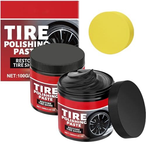Viuvoiul 2Pcs Car Tire Shine with Sponge Tire Coating Paste Tire Polishing Paste Ungraded Long-Lasting Tire Dressing with Wet Gloss Look Finish for Car Truck Motorcycle RV & More