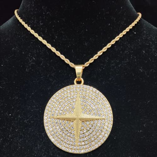 Hip Hop Round Pendant Necklace Crystal Cuban Chain Iced Out for Men Women, Iced Out Pendant, Iced Out Chain for Men Women, Hip Hop Cuban Chains Necklace Pendant2