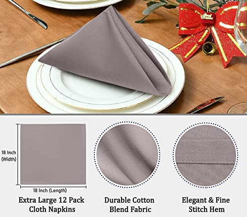 Image of Ruvanti Cloth Napkins Set of 12, 18x18 Inch, Soft & Absorbent Cotton Enrich Dinner Napkins for Hotel, Wedding Parties, Napkins Everyday - Coffee Grey