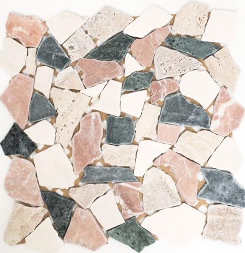 Carrelage mosaïque marbre pierre naturelle crème, beige, rouge, vert, casse, pour sol, mur, salle de bain, WC, douche, cuisine, miroir de comptoir,...