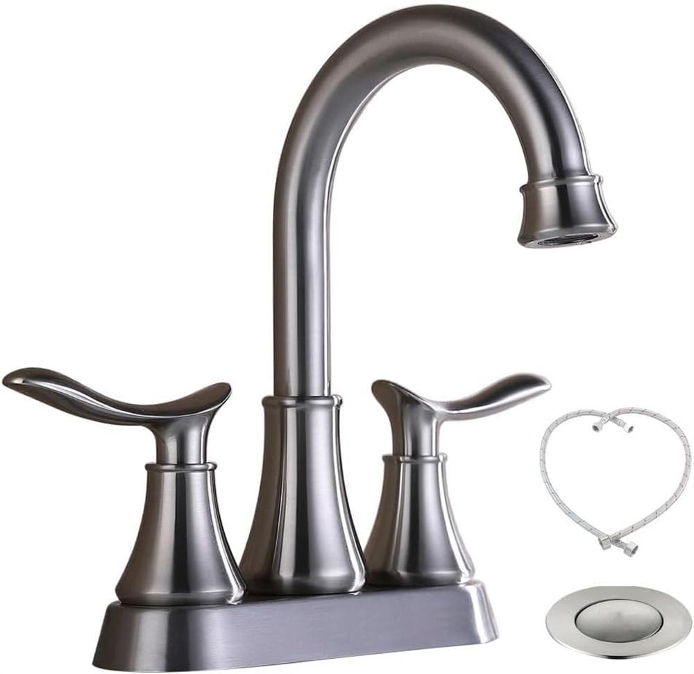 Grifo para fregadero cascada con 2 manijas, drenaje emergente y mangueras para lavabo
