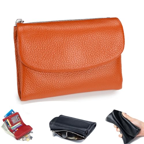 Joyfullygo Wallet,Unisex Pebble Leather Wallet,Short Soft Coin Card Holder,With Card Holder,Can Hold Coins, Id Cards (Orange)