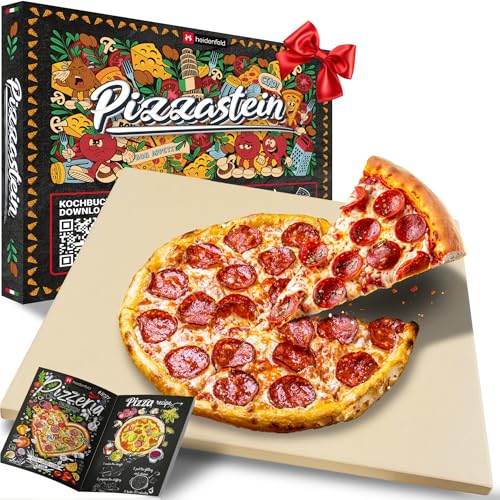 Heidenfeld Pizzastein | Pizza Stein für Backofen und Grill - Cordierit - Große Fläche rechteckig - Gasgrill - Steinplatte - Deutsche Qualitätsmarke - Pizzamaker -...