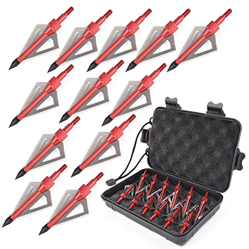 Foto von 12 Stück Bogenschießen Jagd Jagdspitzen Pfeilspitzen, 100 Körner Outdoor Pfeilspitze Einschraubspitzen mit tragbarer Jagdspitzen Box aus Kunststoff für Compoundbogen und Armbrust