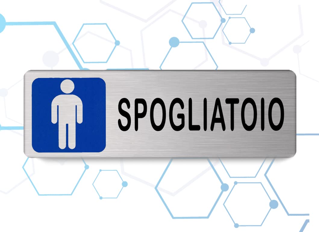 Targa spogliatoio uomo in Alluminio Satinato 150mm x 50mm - Targhette Autoadesive |Stickers, Klebeetikett| Impermeabili Lavabili, Palestre, pub