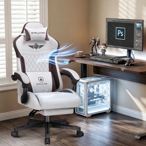 Image of GTPLAYER Gaming Chair with Footrest, Ergonomic Office Chair 400lbs Heavy Duty, Big and Tall Computer Desk Chair with Lumbar Support and Headrest, Breathable Tech Fabric, 90-155 Recline Brown
