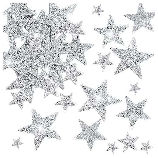 60 Pieces Star Shape Rhinestone Appliques Iron on Star Patches Rhinestone Glitter Star Patches Bling Rhinestone Appliques Embellishments Patches for DIY Accessory(Silver,Mixed Size)
