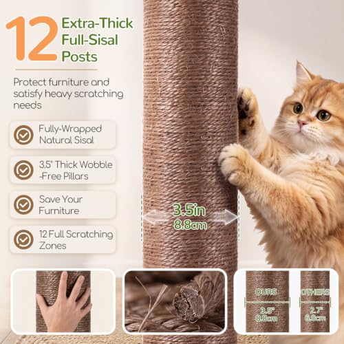 Image of Globlazer Cat Tree Tower with 12 Extra-Thick Full-Sisal Scratching Posts