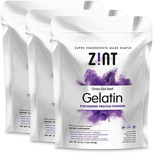 Zint Beef Gelatin Powder - Unflavored Keto & Paleo Protein For Baking, 16oz (3-Pack)