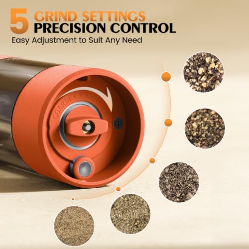 Image of Electric Salt and Pepper Grinder Set Automatic Battery Pepper Mill Shakers Adjustable Coarseness Upgraded Larger Capacity with Led Home and Kitchen Appliances(Wine Red)