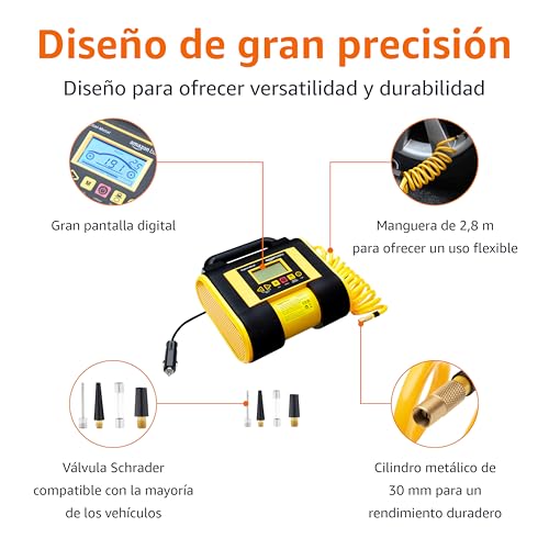 Amazon Basics Bomba compresora de aire portátil con indicador de presión digital, 12 V CC, 150 PSI, color negro - Imagen 3