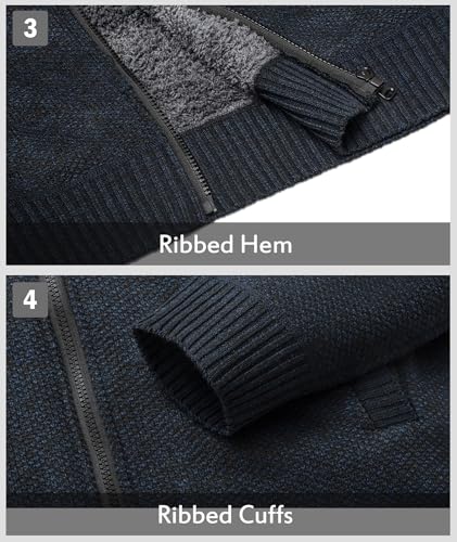 Image of LLdress Mens Knit Cardigan Sweaters Sherpa Lined Full Zip Hoodie With Pockets