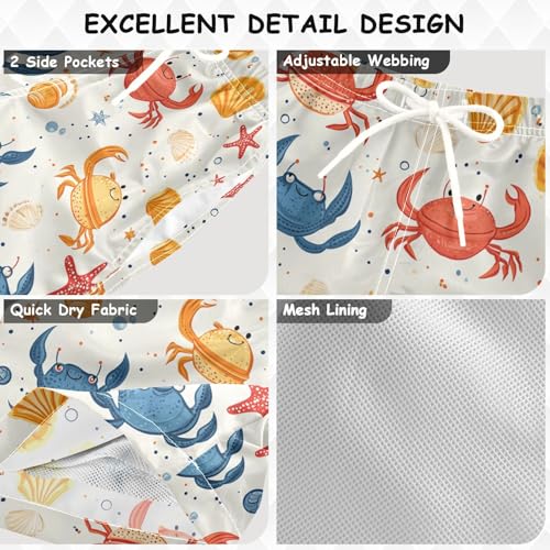 Pigsaly Boys Swim Trunks Cute Crabs Seashells Starfish Boys Board Shorts Swimsuit Swimwear Summer Bathing Suit 4T Multicolor3