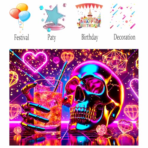 Image of Nuxovilar Neon Skull Wall Tapestry Polyester 59.05x51.18 In