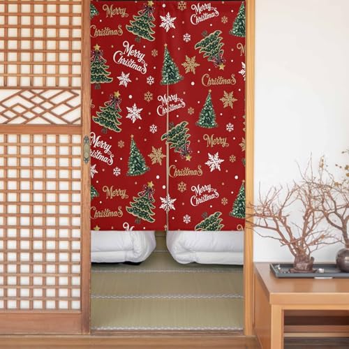 のれん 目隠し 遮光 暖簾 間仕切り クリスマス クリスマスツリー 雪の結晶 冬 ;赤い 厚手 防寒 防音 断熱 ロング 半間のれん リビング 和風 カーテン プライバシー保護 玄関 キッチ リビング 飲食店 出入り口 室内インテリア 温泉 施設向け バス