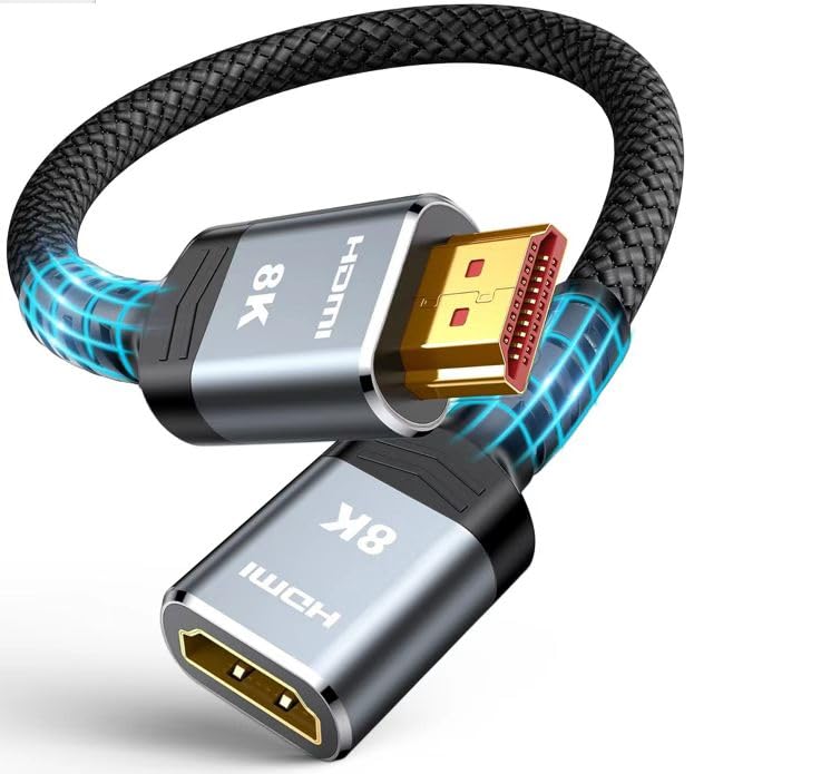 HDMI Extension Cable 8K@60Hz 4K@120Hz 144Hz HDMI 2.1 Extension Cable Plug to Socket 48Gbps UHD eARC Dynamic HDR 10+ HDCP 2.3 for TV Stick, HDTV PS4/5-0.5M