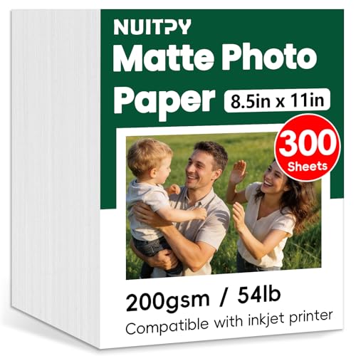 300 Sheets Matte Photo Paper, 8.5in x 11in, 200GSM / 54lb