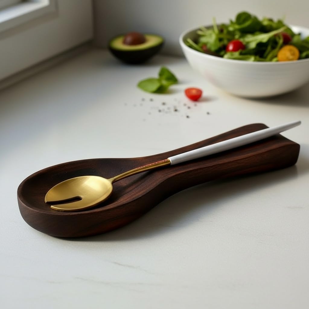 Handmade Acacia Wood Spoon Rest - Kitchen Tool -1 Handmade Acacia Wood Spoon Rest - Kitchen Tool -1