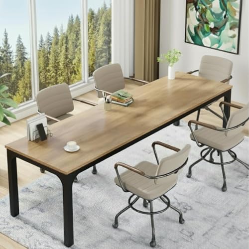 Image of TEKAVO Simplon Large Computer Table | Meeting Table | Conference Table | Two Person Desk | Large Executive Office Table | Long Work Desk | 150 CM Long x 70 CM Wide | Brown Wood | Metal | DIY