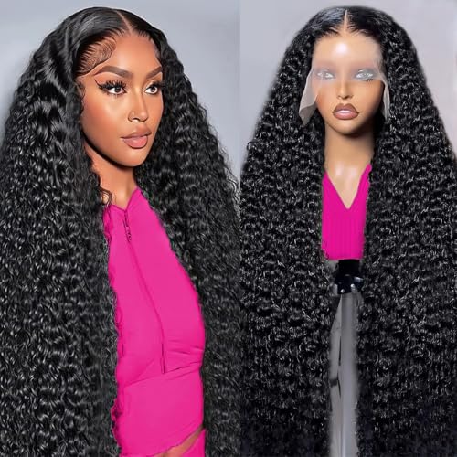 TONHONK 30 Inch Deep Wave Lace Front Wigs Human Hair 200 Density 13x6 HD Lace Frontal Wigs Human Hair Pre Plucked Deep Curly Glueless Wigs Human Hair Curly Wigs for Women Natural Color
