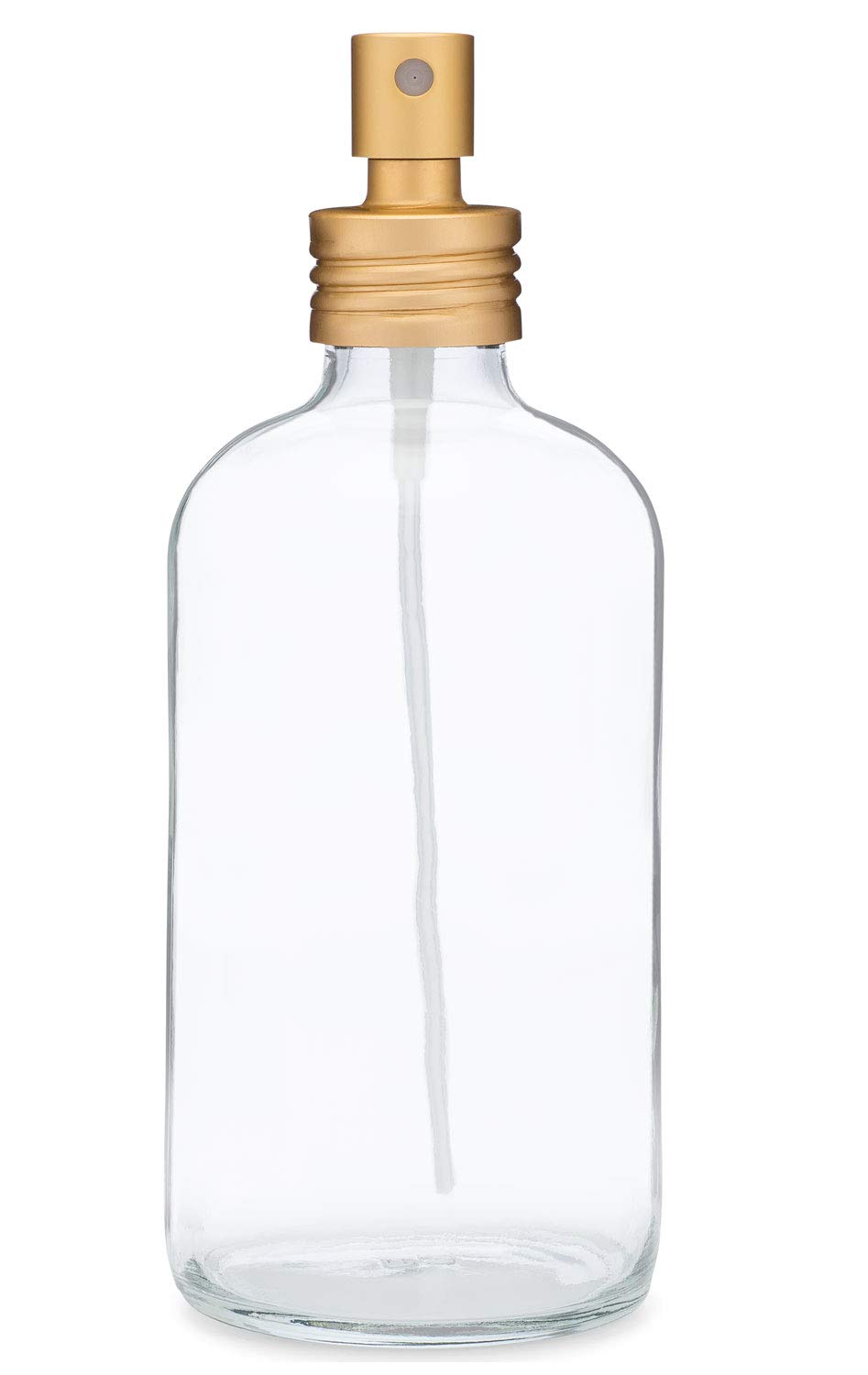 Rail19 Apothecary Clear Glass Mist Bottle - Gold Metal Aluminum Nozzle, 8oz (1 Pack)