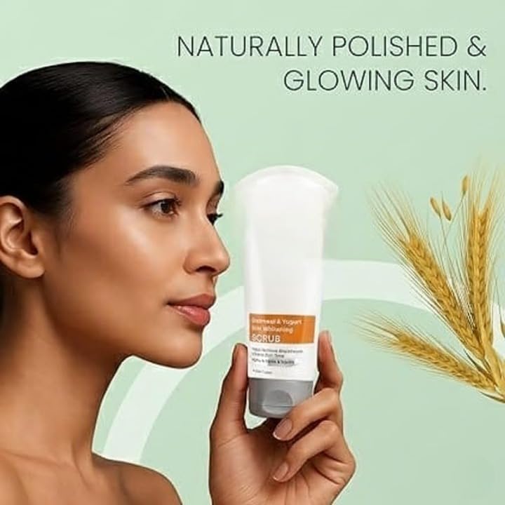 Herbals Glow,Oatmeal And Yogurt Skin Scrub, 100g,(pack of 1) Scrub for tanning and ageing All types for clean,clear and spotless skin.