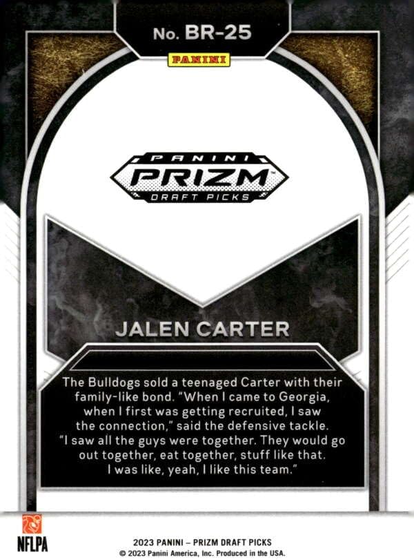 Miniatura 2 de 2023 PANINI PRIZM DRAFT PICKS BRILLIANCE #25 JALEN CARTER GEORGIA BULLDOGS FOOTBALL OFFICIAL TRADING CARD OF NFL